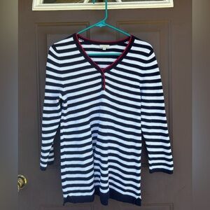 Talbots Black and White Striped Sweater with Red Trim